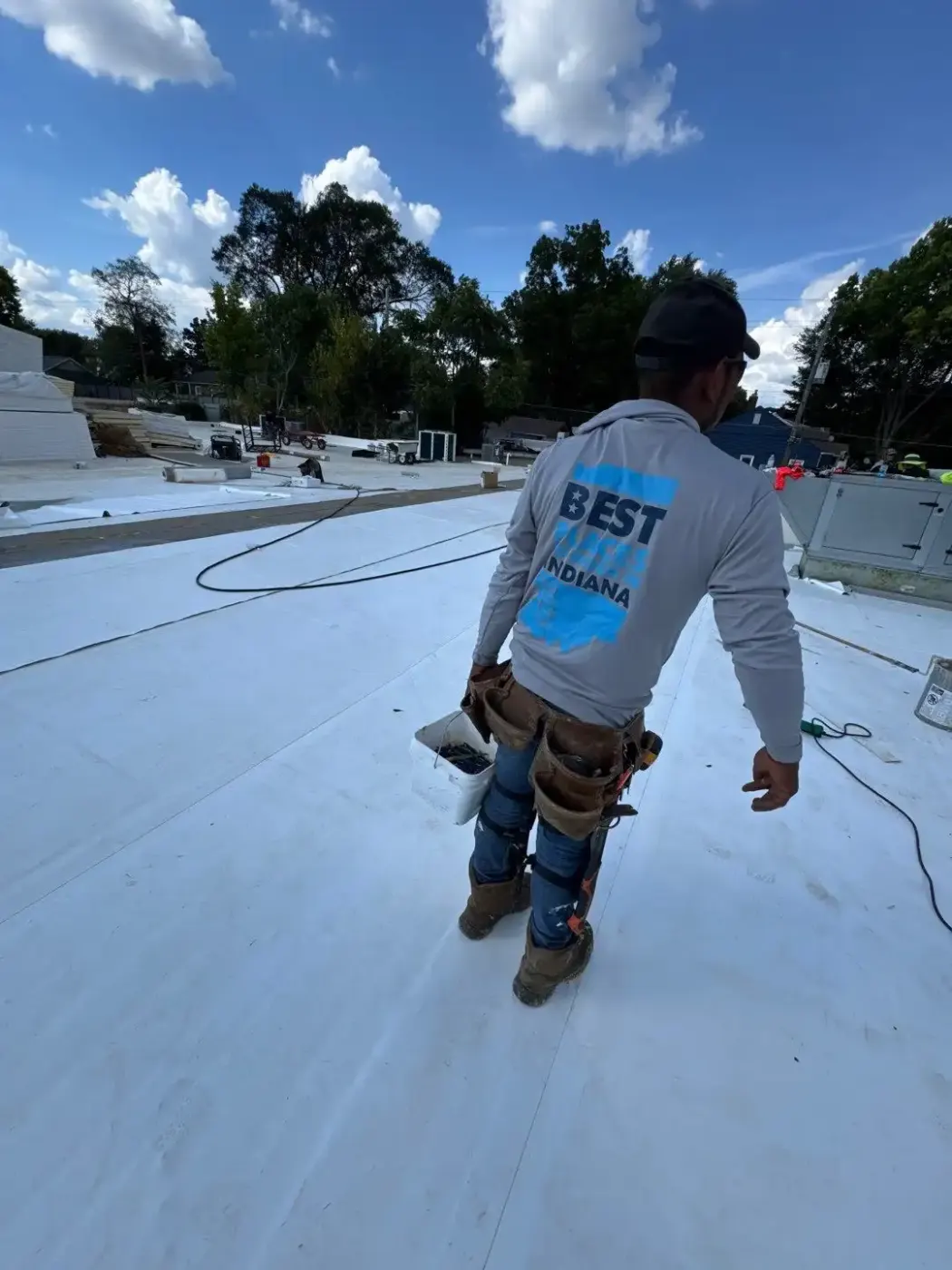 Storm damage documentation on a Lapel commercial building